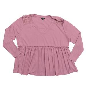 Torrid Plus Size 0 Pink Polyester Blouse - Knit Laced Long Sleeve V Neck